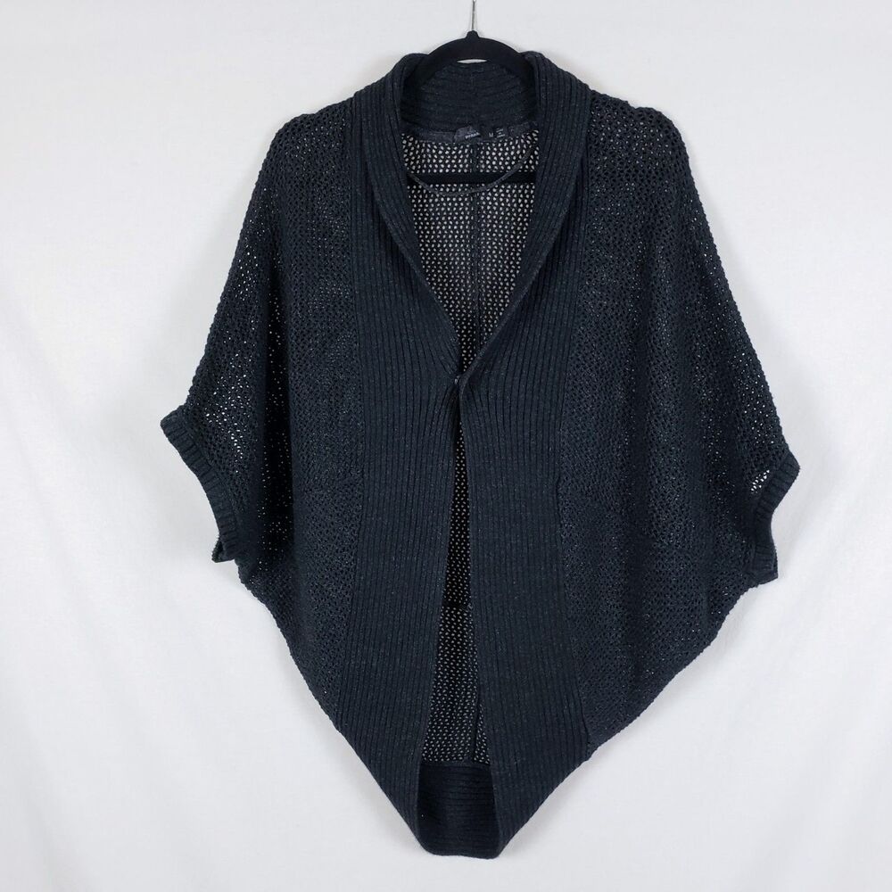 Prana Open Knit Poncho Cardigan Womens M Snap Button Shawl Collar Boho Beach
